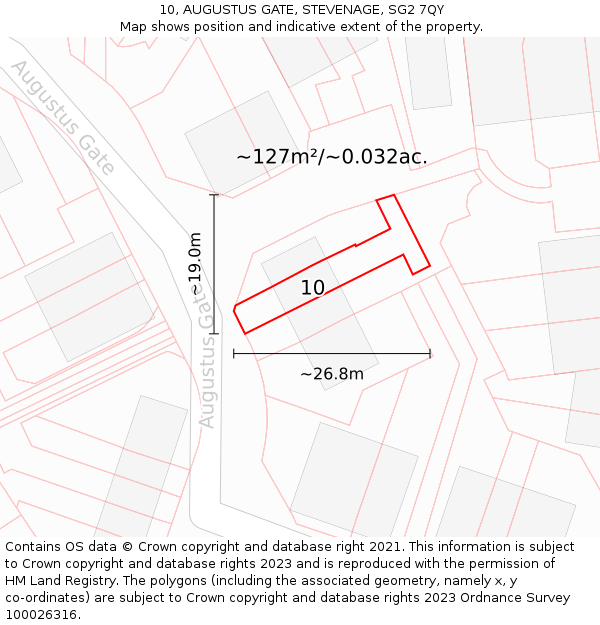 10, AUGUSTUS GATE, STEVENAGE, SG2 7QY: Plot and title map