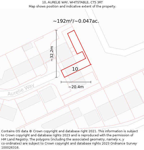 10, AURELIE WAY, WHITSTABLE, CT5 3RT: Plot and title map