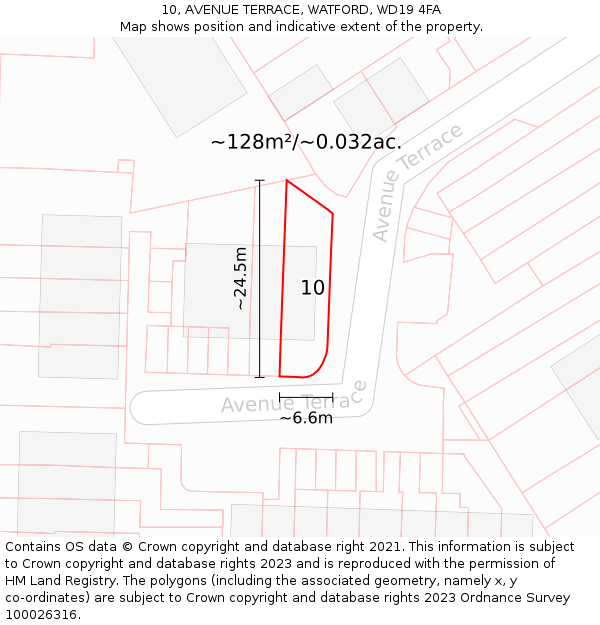 10, AVENUE TERRACE, WATFORD, WD19 4FA: Plot and title map