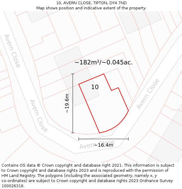 10, AVERN CLOSE, TIPTON, DY4 7ND: Plot and title map