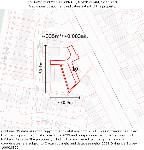 10, AVOCET CLOSE, HUCKNALL, NOTTINGHAM, NG15 7SG: Plot and title map