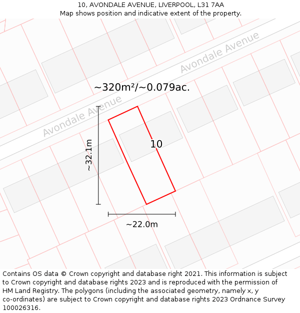 10, AVONDALE AVENUE, LIVERPOOL, L31 7AA: Plot and title map