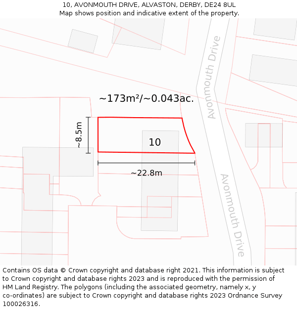 10, AVONMOUTH DRIVE, ALVASTON, DERBY, DE24 8UL: Plot and title map