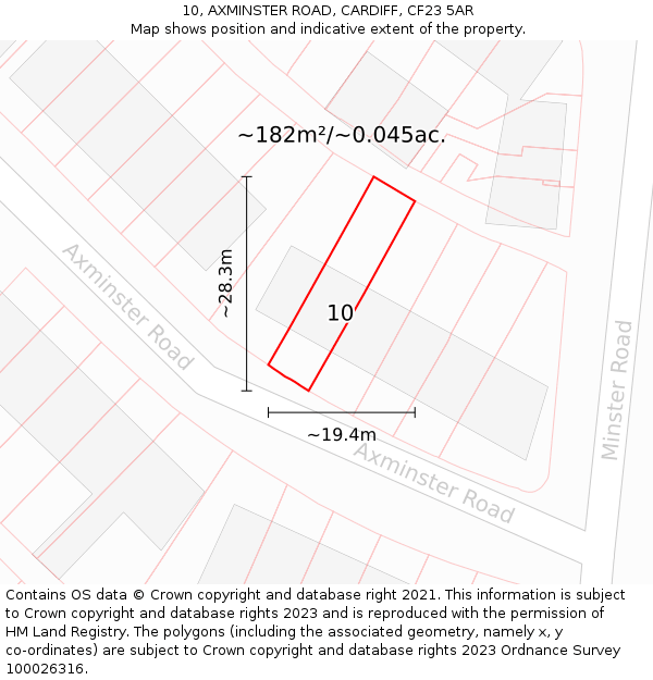 10, AXMINSTER ROAD, CARDIFF, CF23 5AR: Plot and title map