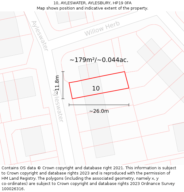 10, AYLESWATER, AYLESBURY, HP19 0FA: Plot and title map
