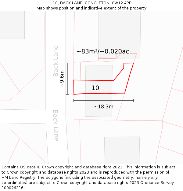 10, BACK LANE, CONGLETON, CW12 4PP: Plot and title map