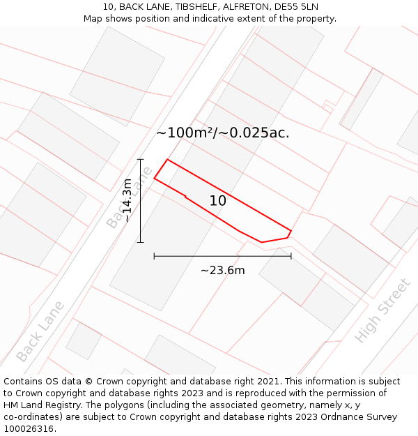 10, BACK LANE, TIBSHELF, ALFRETON, DE55 5LN: Plot and title map