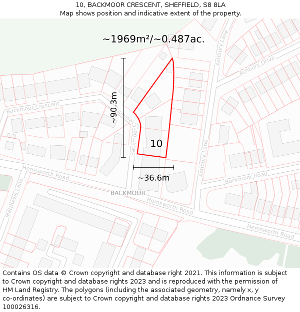 10, BACKMOOR CRESCENT, SHEFFIELD, S8 8LA: Plot and title map