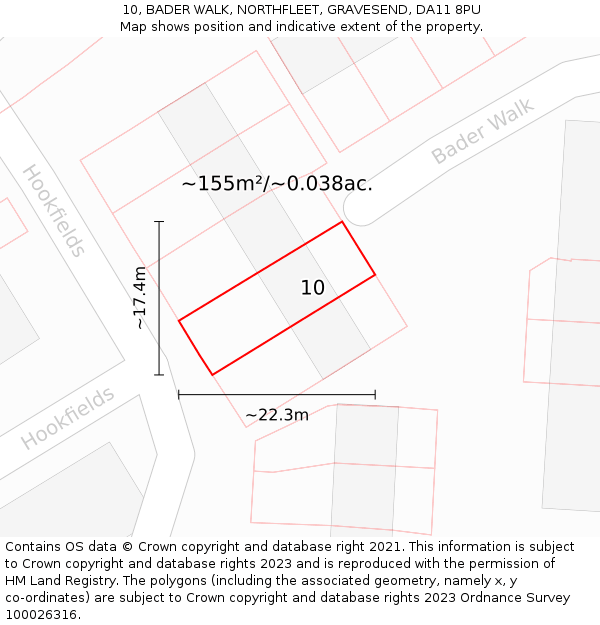 10, BADER WALK, NORTHFLEET, GRAVESEND, DA11 8PU: Plot and title map