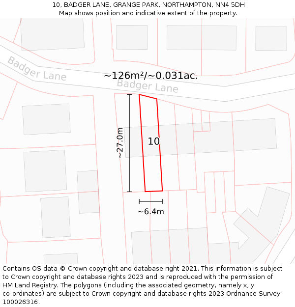 10, BADGER LANE, GRANGE PARK, NORTHAMPTON, NN4 5DH: Plot and title map