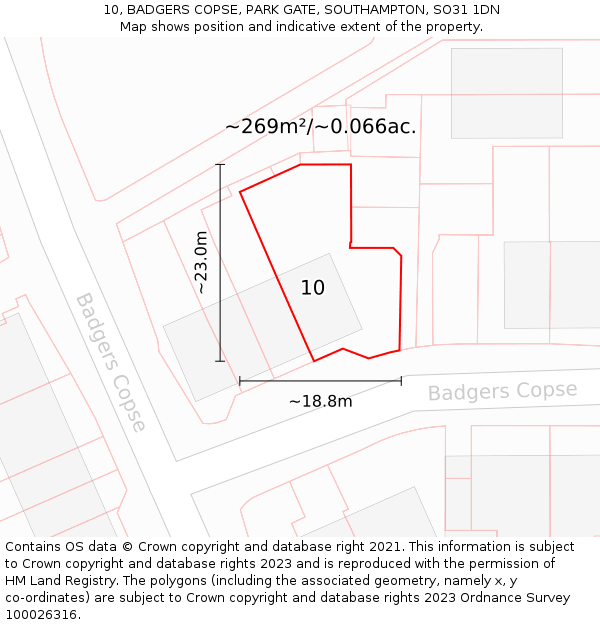 10, BADGERS COPSE, PARK GATE, SOUTHAMPTON, SO31 1DN: Plot and title map