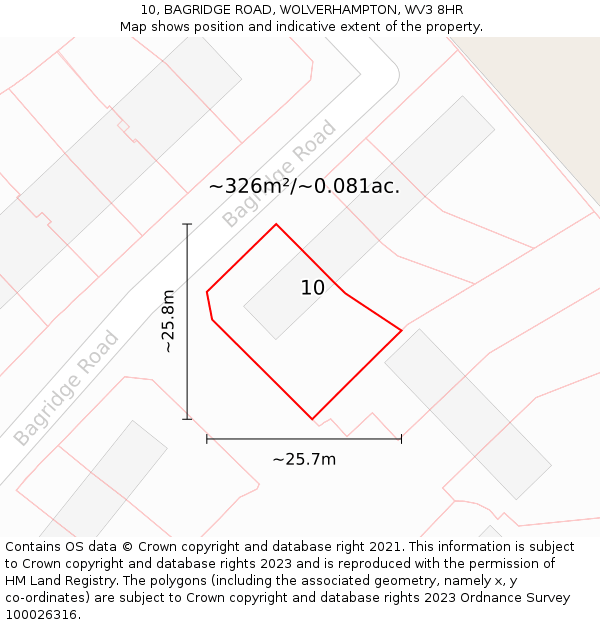 10, BAGRIDGE ROAD, WOLVERHAMPTON, WV3 8HR: Plot and title map