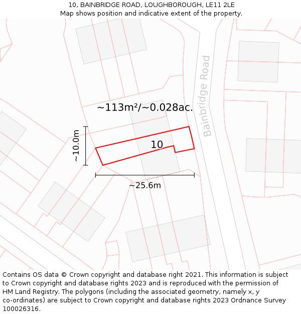 10, BAINBRIDGE ROAD, LOUGHBOROUGH, LE11 2LE: Plot and title map