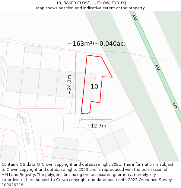 10, BAKER CLOSE, LUDLOW, SY8 1XJ: Plot and title map