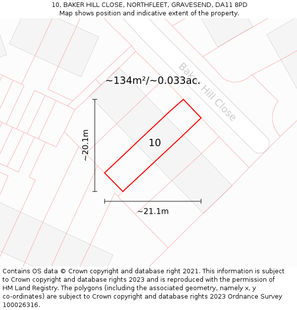 10, BAKER HILL CLOSE, NORTHFLEET, GRAVESEND, DA11 8PD: Plot and title map