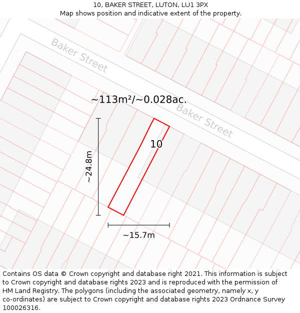 10, BAKER STREET, LUTON, LU1 3PX: Plot and title map