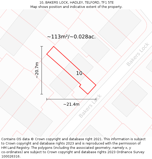 10, BAKERS LOCK, HADLEY, TELFORD, TF1 5TE: Plot and title map