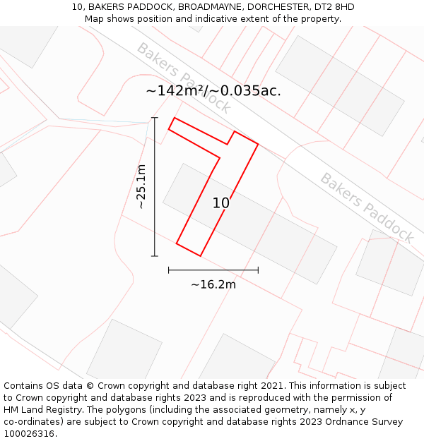 10, BAKERS PADDOCK, BROADMAYNE, DORCHESTER, DT2 8HD: Plot and title map
