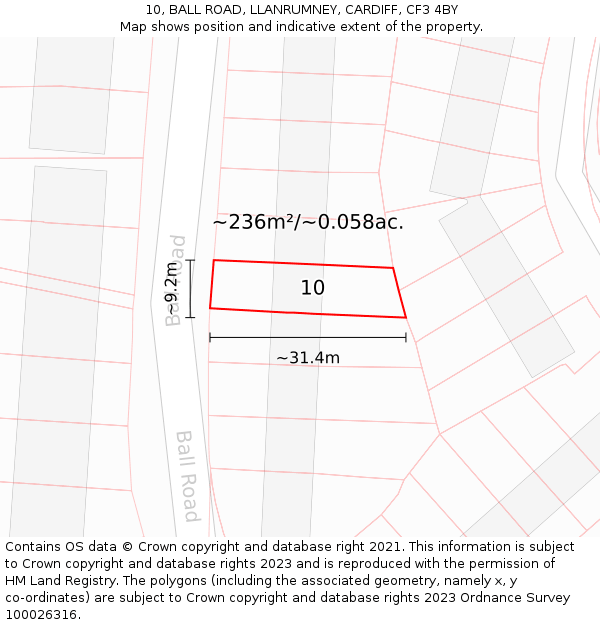 10, BALL ROAD, LLANRUMNEY, CARDIFF, CF3 4BY: Plot and title map