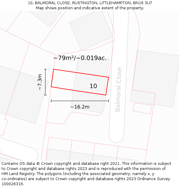 10, BALMORAL CLOSE, RUSTINGTON, LITTLEHAMPTON, BN16 3UT: Plot and title map
