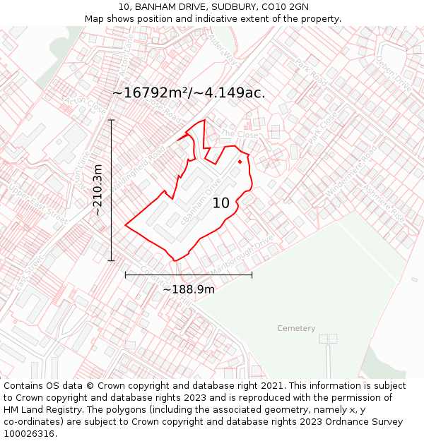 10, BANHAM DRIVE, SUDBURY, CO10 2GN: Plot and title map