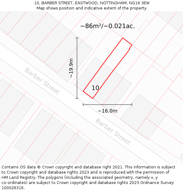 10, BARBER STREET, EASTWOOD, NOTTINGHAM, NG16 3EW: Plot and title map