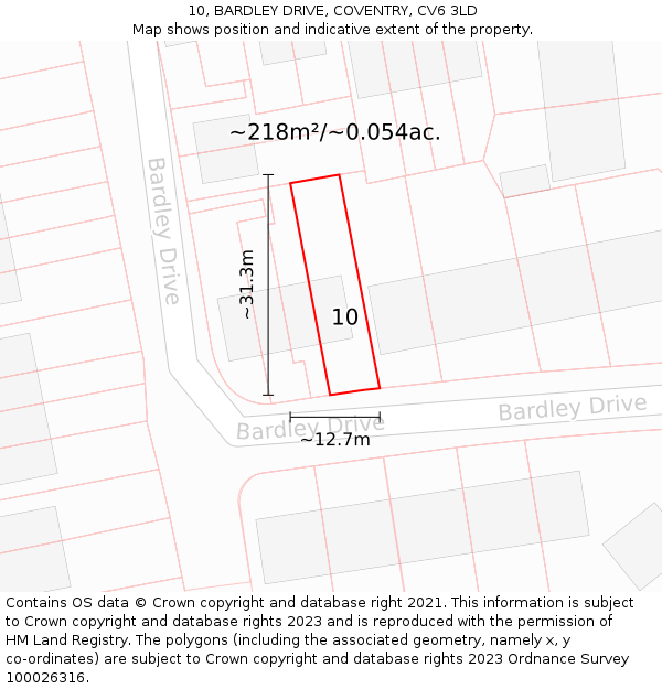 10, BARDLEY DRIVE, COVENTRY, CV6 3LD: Plot and title map