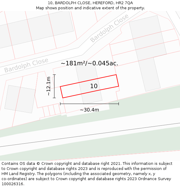 10, BARDOLPH CLOSE, HEREFORD, HR2 7QA: Plot and title map