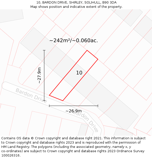 10, BARDON DRIVE, SHIRLEY, SOLIHULL, B90 3DA: Plot and title map