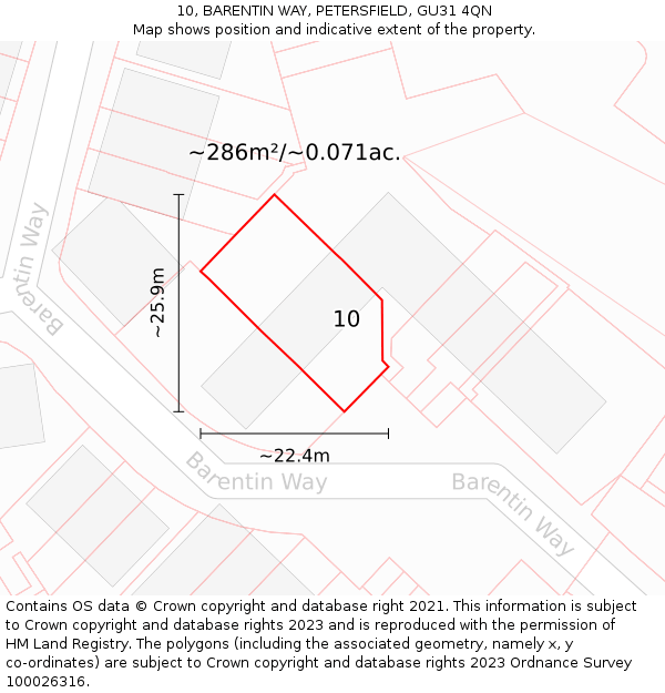10, BARENTIN WAY, PETERSFIELD, GU31 4QN: Plot and title map