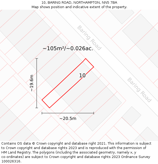 10, BARING ROAD, NORTHAMPTON, NN5 7BA: Plot and title map