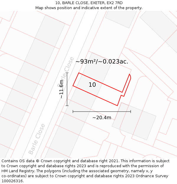 10, BARLE CLOSE, EXETER, EX2 7RD: Plot and title map