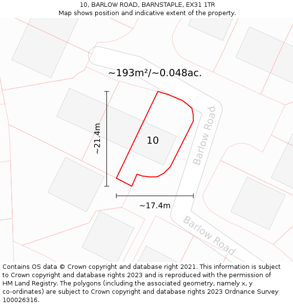10, BARLOW ROAD, BARNSTAPLE, EX31 1TR: Plot and title map