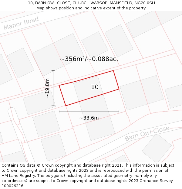 10, BARN OWL CLOSE, CHURCH WARSOP, MANSFIELD, NG20 0SH: Plot and title map