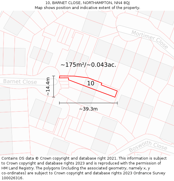10, BARNET CLOSE, NORTHAMPTON, NN4 8QJ: Plot and title map