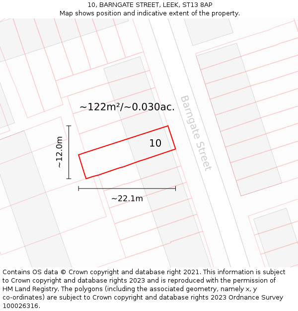 10, BARNGATE STREET, LEEK, ST13 8AP: Plot and title map