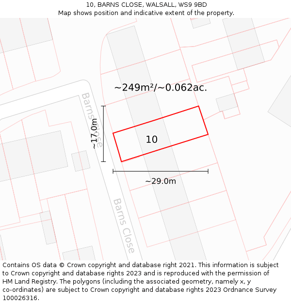 10, BARNS CLOSE, WALSALL, WS9 9BD: Plot and title map