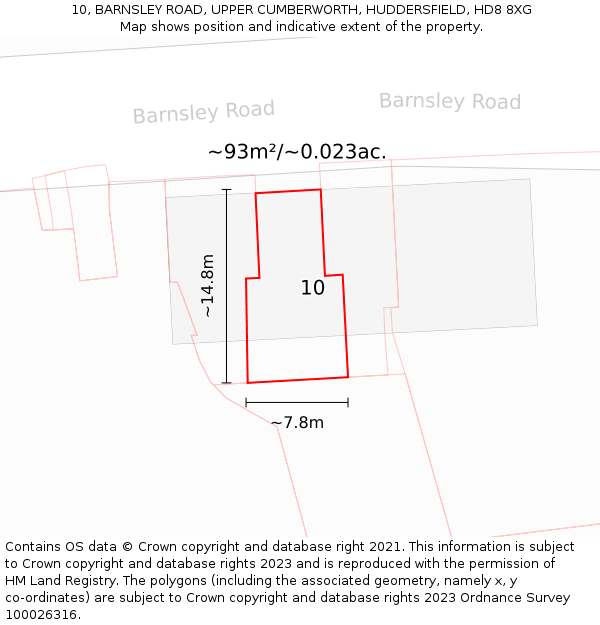 10, BARNSLEY ROAD, UPPER CUMBERWORTH, HUDDERSFIELD, HD8 8XG: Plot and title map