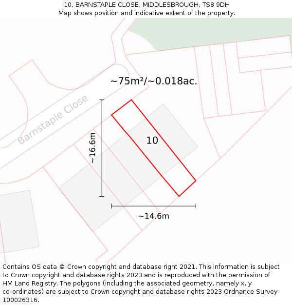 10, BARNSTAPLE CLOSE, MIDDLESBROUGH, TS8 9DH: Plot and title map