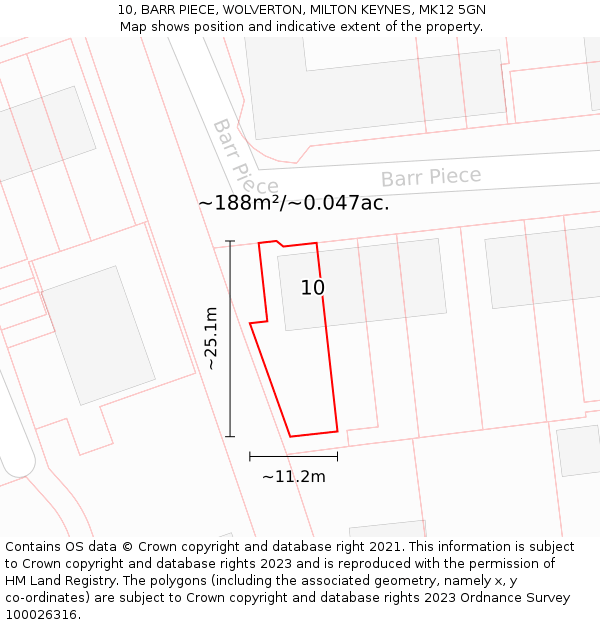 10, BARR PIECE, WOLVERTON, MILTON KEYNES, MK12 5GN: Plot and title map