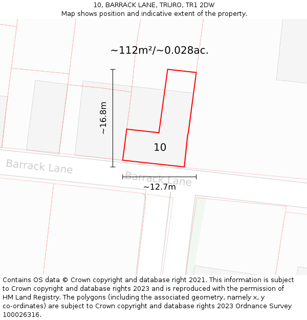10, BARRACK LANE, TRURO, TR1 2DW: Plot and title map