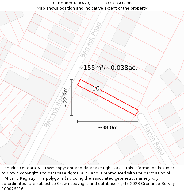 10, BARRACK ROAD, GUILDFORD, GU2 9RU: Plot and title map