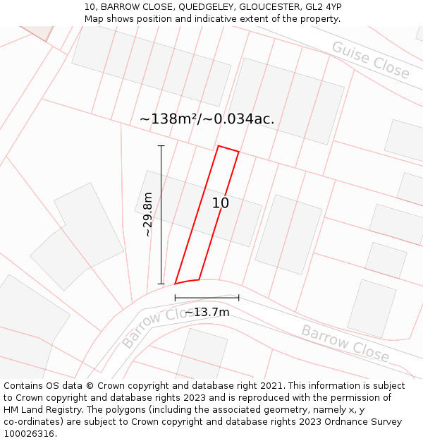 10, BARROW CLOSE, QUEDGELEY, GLOUCESTER, GL2 4YP: Plot and title map