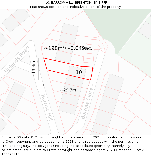 10, BARROW HILL, BRIGHTON, BN1 7FF: Plot and title map