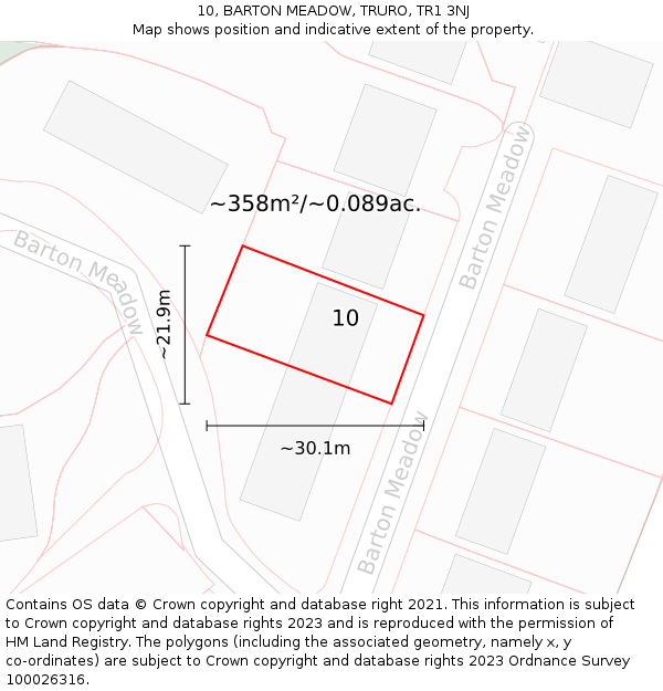 10, BARTON MEADOW, TRURO, TR1 3NJ: Plot and title map