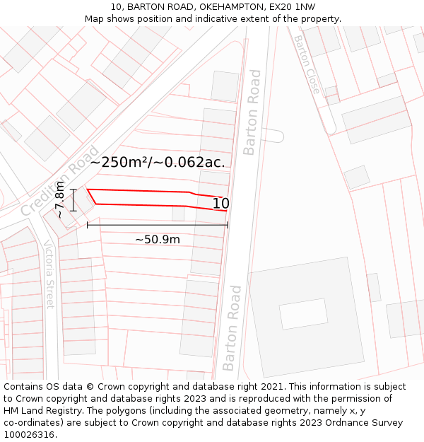 10, BARTON ROAD, OKEHAMPTON, EX20 1NW: Plot and title map
