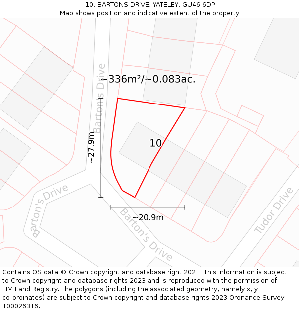10, BARTONS DRIVE, YATELEY, GU46 6DP: Plot and title map
