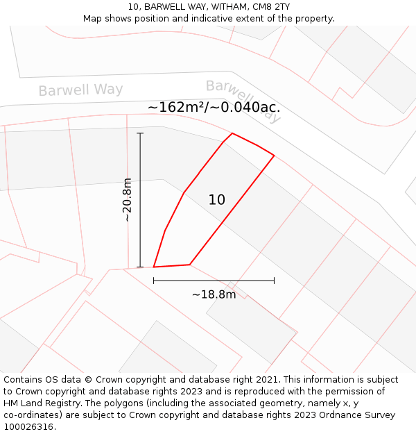 10, BARWELL WAY, WITHAM, CM8 2TY: Plot and title map