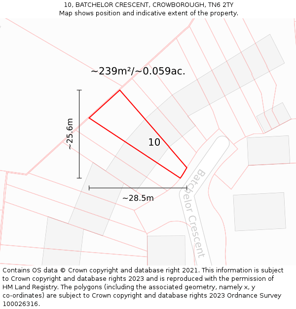 10, BATCHELOR CRESCENT, CROWBOROUGH, TN6 2TY: Plot and title map