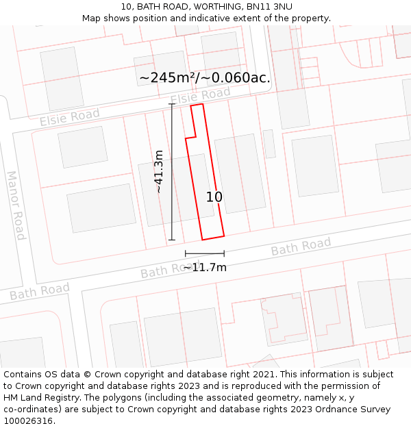 10, BATH ROAD, WORTHING, BN11 3NU: Plot and title map